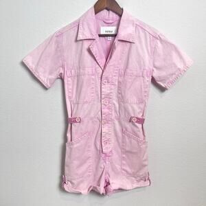 Pistola Parker Pink Cotton Utility Romper Women’s XS Button Front Short Sleeve